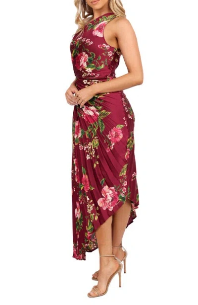 Petal And Pup Petal & Pup Kleo Floral Pleated One-shoulder Satin Cocktail Dress In Red