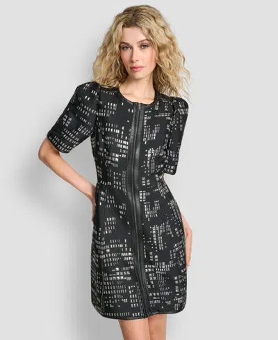 Dkny Women's Abstract Print Zip Front Mini Dress In Multi