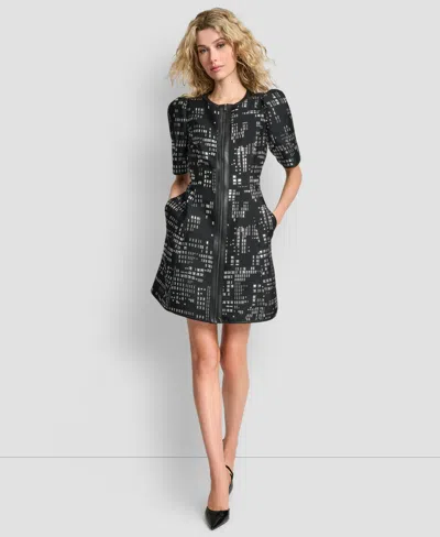 Dkny Women's Abstract Print Zip Front Mini Dress In Multi