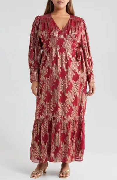 Ciebon Isa Long Sleeve Maxi Dress In Red