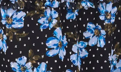 Cece Floral Flutter Sleeve Smock Waist Midi Dress In Blue