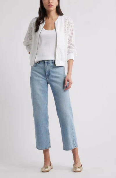 Caslon ® Embroidered Eyelet Cotton Zip-up Bomber Jacket In White