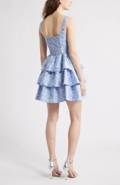 Chelsea28 Floral Brocade Tiered Minidress In Blue