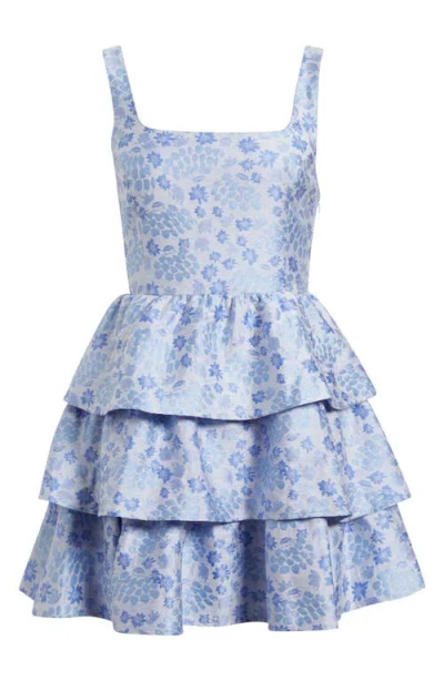 Chelsea28 Floral Brocade Tiered Minidress In Blue