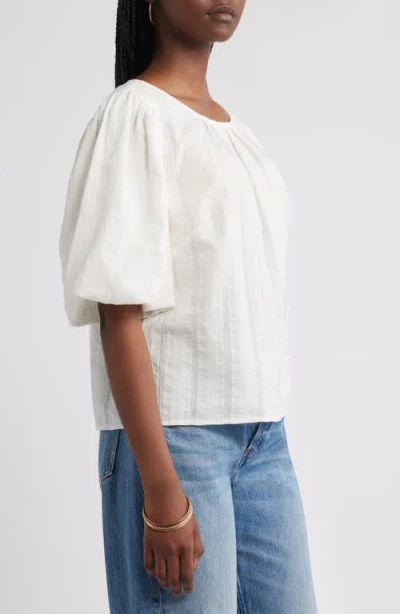 Treasure & Bond Bubble Sleeve Cotton Dobby Top In White