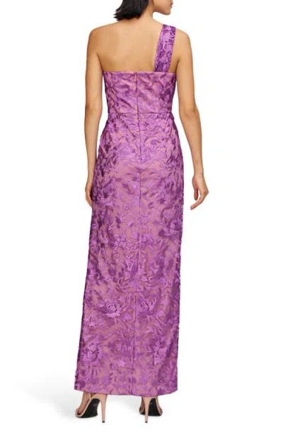Js Collections Samantha Floral Embroidery One-shoulder Column Gown In Purple
