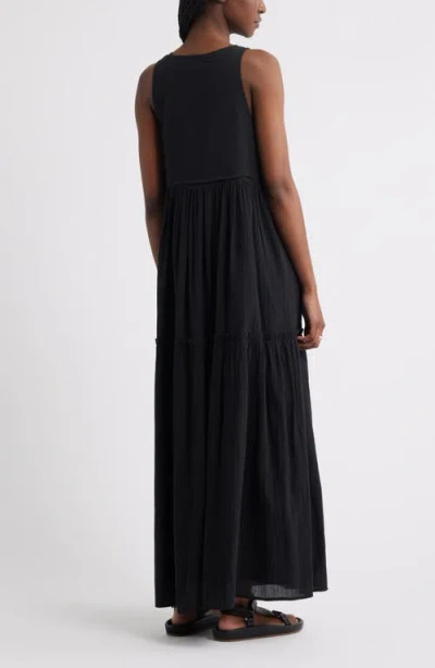 Treasure & Bond Sleeveless Tiered Cotton Gauze Maxi Sundress In Black