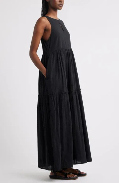 Treasure & Bond Sleeveless Tiered Cotton Gauze Maxi Sundress In Black