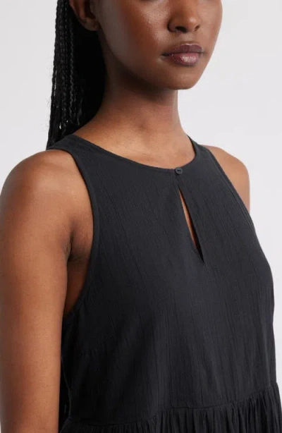 Treasure & Bond Sleeveless Tiered Cotton Gauze Maxi Sundress In Black