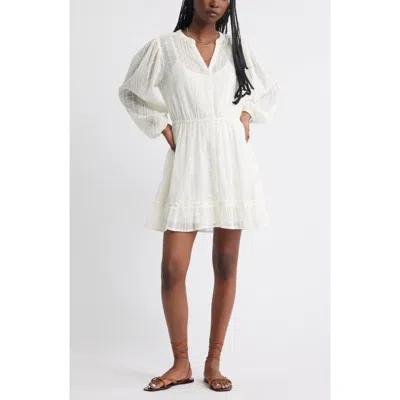Treasure & Bond Embroidered Sheer Long Sleeve Minidress In White