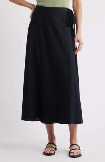 Caslon ® Waist Tie Linen Blend Skirt In Black