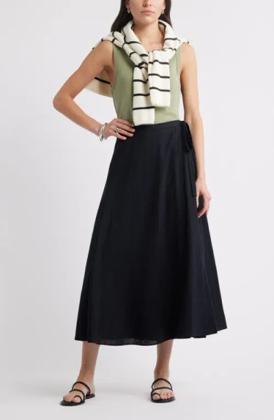 Caslon ® Waist Tie Linen Blend Skirt In Black