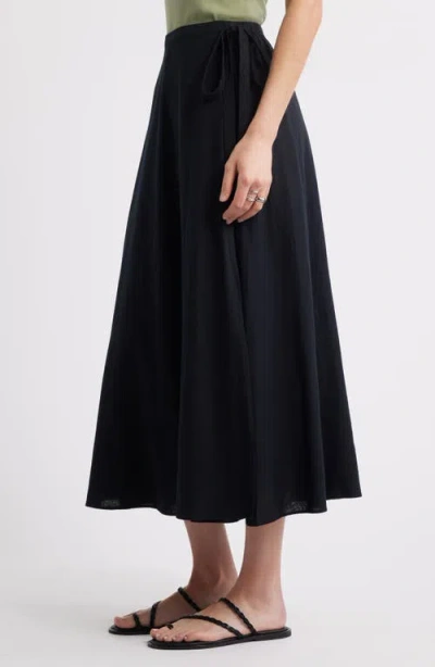 Caslon ® Waist Tie Linen Blend Skirt In Black