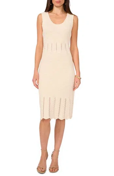 Vince Camuto Sleeveless Scallop Hem Pointelle Cotton Sweater Dress In Neutral
