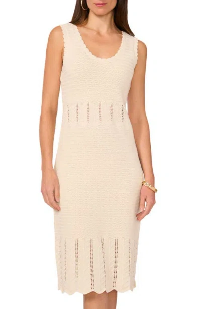 Vince Camuto Sleeveless Scallop Hem Pointelle Cotton Sweater Dress In Neutral