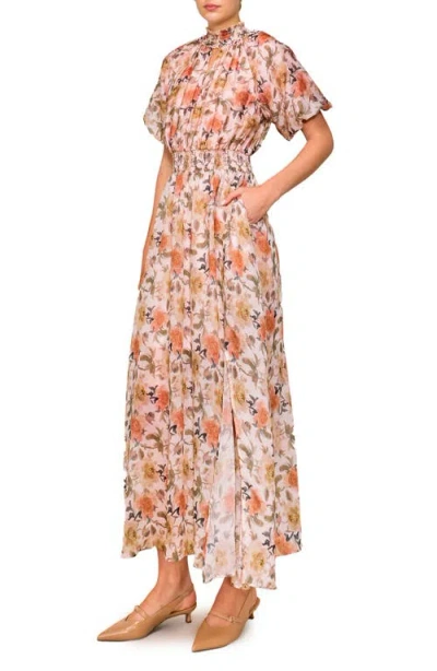 Melloday Floral Organza Maxi Dress In Orange