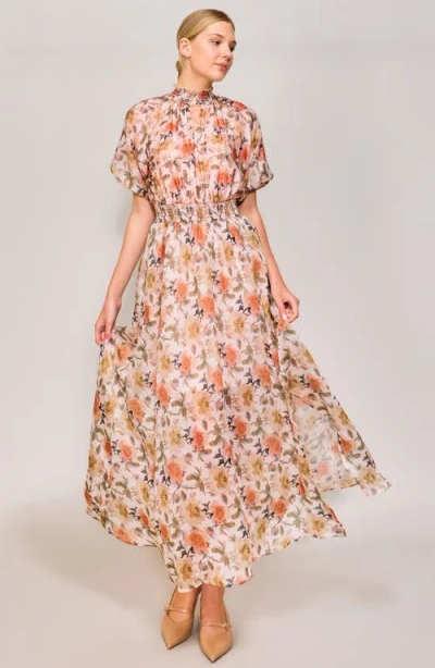 Melloday Floral Organza Maxi Dress In Orange