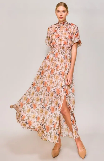 Melloday Floral Organza Maxi Dress In Orange