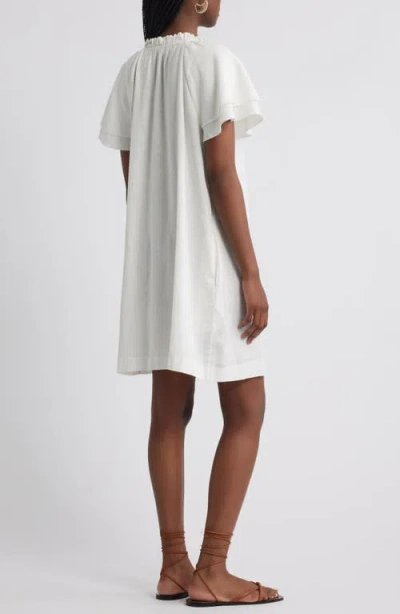 Treasure & Bond Flutter Sleeve Linen Blend Shift Minidress In White