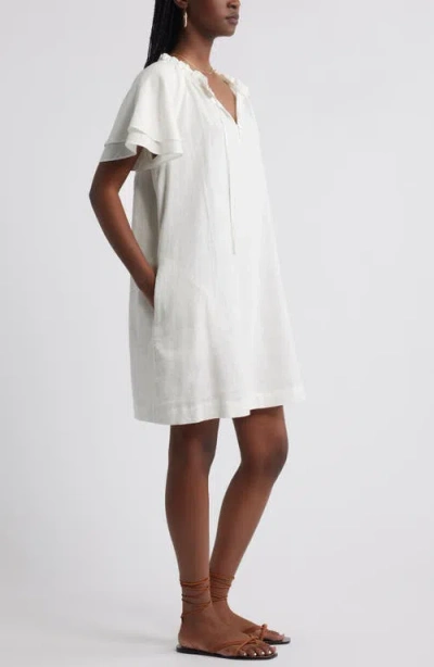 Treasure & Bond Flutter Sleeve Linen Blend Shift Minidress In White