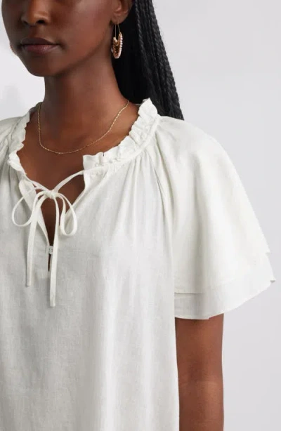 Treasure & Bond Flutter Sleeve Linen Blend Shift Minidress In White