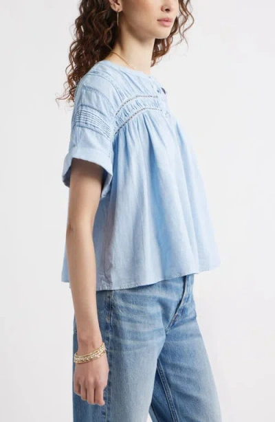 Treasure & Bond Pintuck Linen Blend Popover Top In Blue