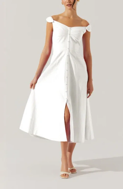 Astr The Label Charelin Off The Shoulder Linen Blend Midi Sundress In White