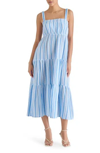 Steve Madden Alissa Stripe Tiered Cotton Gauze Midi Sundress In Multi