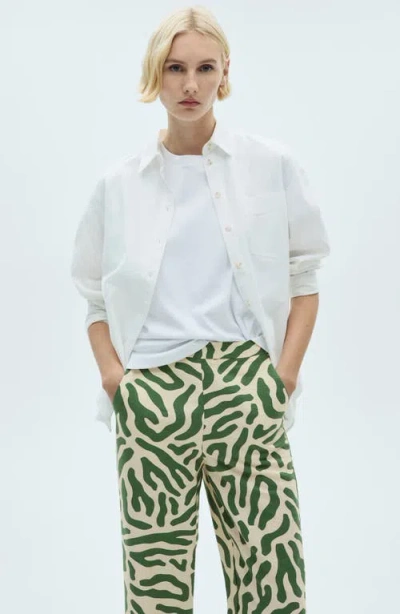 Mango Print Straight Leg Pants In Green