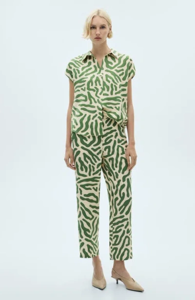 Mango Print Straight Leg Pants In Green