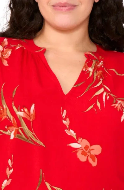 Cece Floral Flutter Sleeve V-neck Challis Top In Red