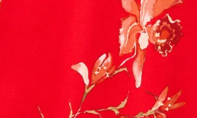 Cece Floral Flutter Sleeve V-neck Challis Top In Red