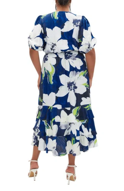 City Chic Bea Floral Midi Wrap Dress In Blue