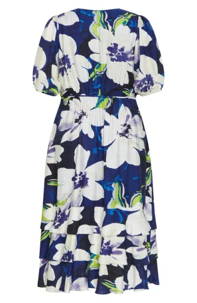 City Chic Bea Floral Midi Wrap Dress In Blue