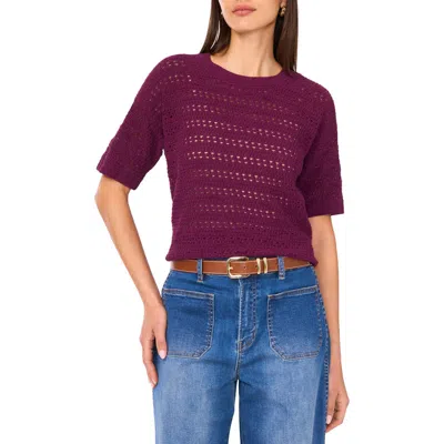 Vince Camuto Open Stitch Short Sleeve Sweater In Burgundy