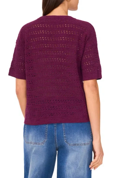 Vince Camuto Open Stitch Short Sleeve Sweater In Burgundy