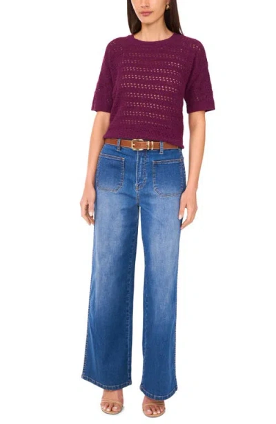 Vince Camuto Open Stitch Short Sleeve Sweater In Burgundy