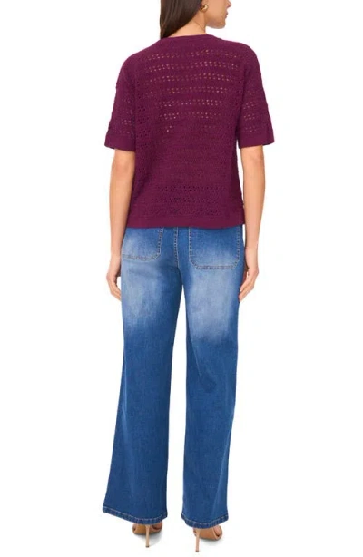 Vince Camuto Open Stitch Short Sleeve Sweater In Burgundy