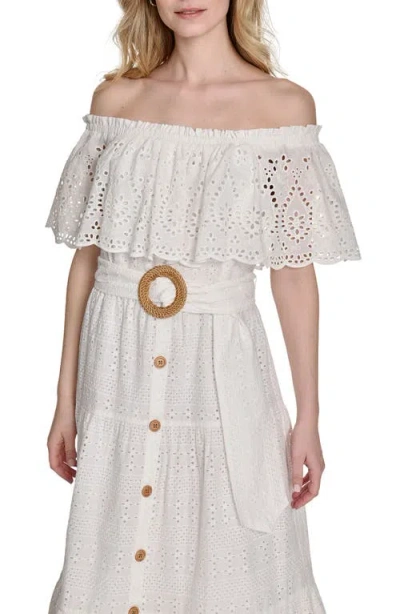 Eliza J Women's Cotton Off-the-shoulder Belted Midi Dress In White