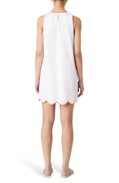 French Connection Alexis Poplin Scallop Hem Dress In White/fushia In White