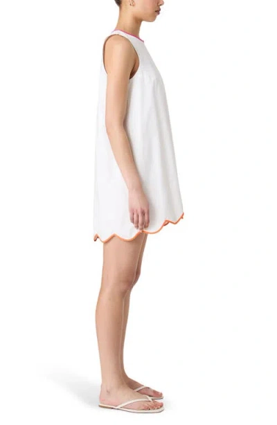 French Connection Alexis Poplin Scallop Hem Dress In White/fushia In White