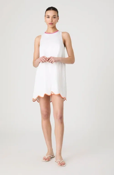 French Connection Alexis Poplin Scallop Hem Dress In White/fushia In White