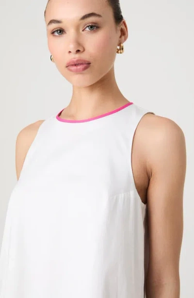 French Connection Alexis Poplin Scallop Hem Dress In White/fushia In White