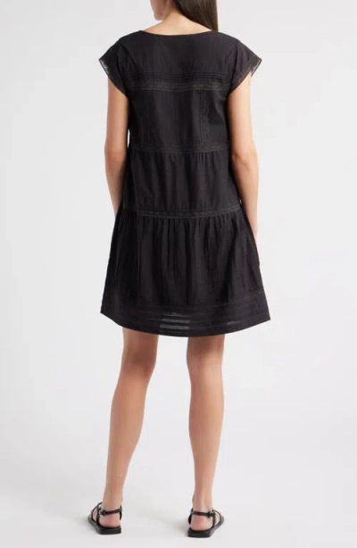 Lucky Brand Cap Sleeve Button Front Cotton Minidress In Black