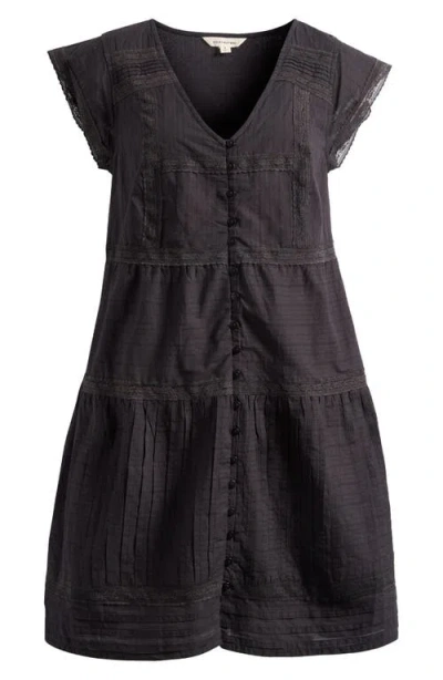 Lucky Brand Cap Sleeve Button Front Cotton Minidress In Black