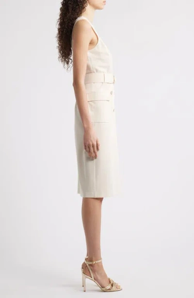 Tahari Asl Belted Sleeveless Faux Wrap Dress In Neutral
