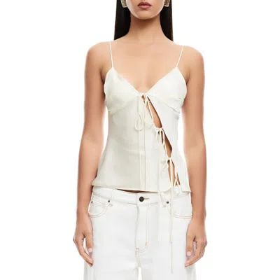 Lioness Mariah Linen-blend Asymmetric Tie-front Cami In Ivory, Women's At Urban Outfitters In White