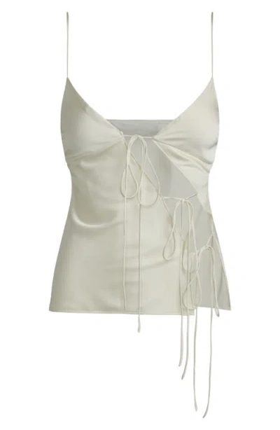 Lioness Mariah Linen-blend Asymmetric Tie-front Cami In Ivory, Women's At Urban Outfitters In White