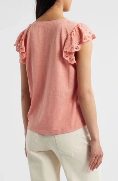 Wit & Wisdom Eyelet Flutter Sleeve Jersey T-shirt In Pink