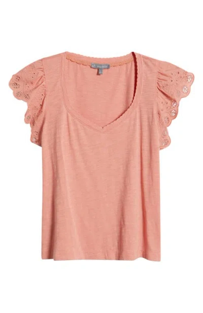 Wit & Wisdom Eyelet Flutter Sleeve Jersey T-shirt In Pink